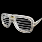 Clear Flashing Shutter Shades with horizontal slats on a black background.