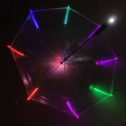 Transparent LED Umbrellas glow with colorful lights in the dark.