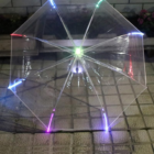 A Transparent LED Umbrellas product glows on a tiled floor.