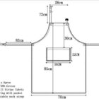 Diagram of a butchers apron with dimensions. The apron measures 85 cm in length and 70 cm in width, with a pocket size of 22 cm by 36 cm. It is made from 65% polyester and 35% cotton, featuring a striped pattern and adjustable neck strap.
