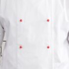 Chefs white jacket with red buttons.
