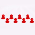 Eight red pawns arranged on a white background.