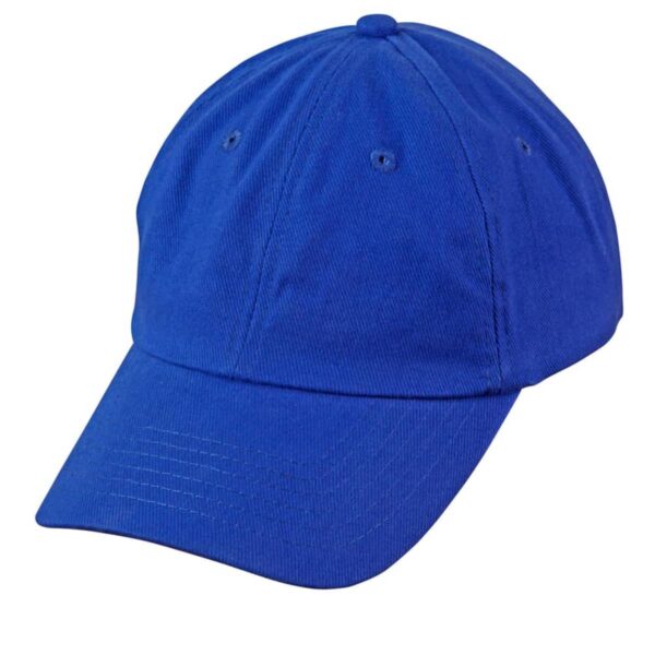 A plain blue baseball cap on a white background.