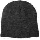 A plain dark gray knit beanie.