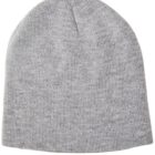 Gray knitted beanie isolated on a white background.