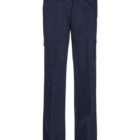 Dark blue cargo pants with a straight-leg design. Features include button closure, belt loops, two side pockets, and two flap pockets on each leg. The pants are displayed on a white background.