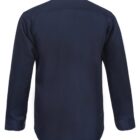 Dark blue long-sleeve shirt displayed from the back against a white background.