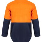 Orange and navy long-sleeve work shirt, back view.