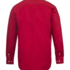Back view of a long-sleeved red button-up shirt with a straight collar. The shirt has buttoned cuffs and a smooth, clean texture.