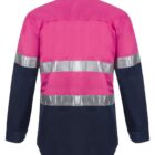 A long-sleeve high-visibility shirt with a bright pink upper section and navy lower section. It features reflective silver bands on the torso and arms for visibility. The shirt is displayed from the back.