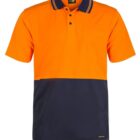 Orange and black short-sleeve polo shirt with a front pocket.