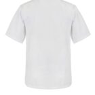 Back view of a plain white short-sleeve shirt with a collar.