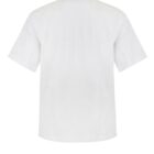 Back view of a plain white short-sleeve shirt against a white background.