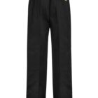 Black pants with an elastic waistband and back pocket, viewed from the back.