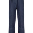 Navy blue pants with an elastic waistband, displayed against a white background.