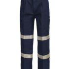 Dark blue work pants with reflective bands on the legs.