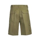 Olive green cargo shorts with multiple pockets, including two large pockets on the sides and back. The shorts have belt loops and a relaxed fit. Displayed against a white background.
