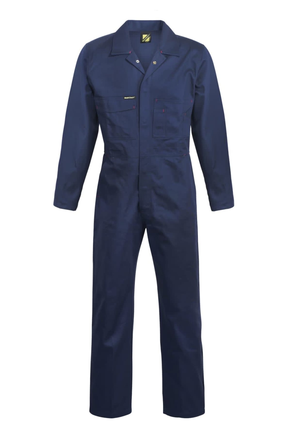 Blue coverall with long sleeves and a front zipper, displayed against a white background.