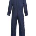 Navy blue coverall with long sleeves and multiple pockets, shown from the back.