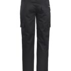 Black cargo pants displayed from the back, featuring multiple pockets and belt loops, with a straight-leg cut.