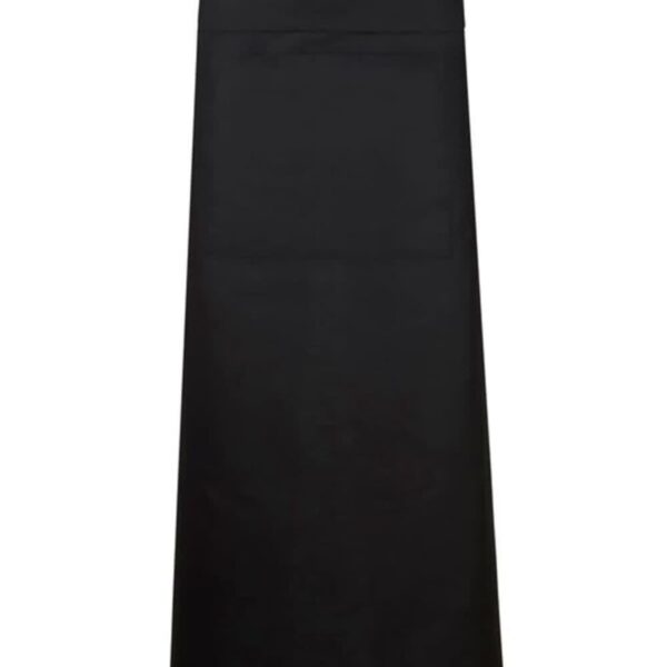 Black waist apron with a straight cut, shown on a plain white background.