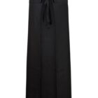 Black waist apron with a front tie and an open-front design.