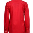Back view of a long-sleeved red shirt with a collar. The shirt features buttoned cuffs and a smooth fabric texture, with no visible patterns or logos.