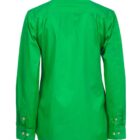 Green long-sleeve button-up shirt shown from the back. It has a classic collar, buttoned cuffs, and a smooth fabric texture.