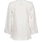 Back view of a long-sleeve white blouse with a collar.