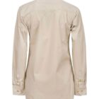 Back view of a beige long-sleeve button-up shirt. The shirt features a classic collar and buttoned cuffs, with subtle stitching visible along the seams. The fabric has a smooth texture.