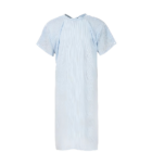 Caerleon seersucker gown, light blue with white stripes and back tie.