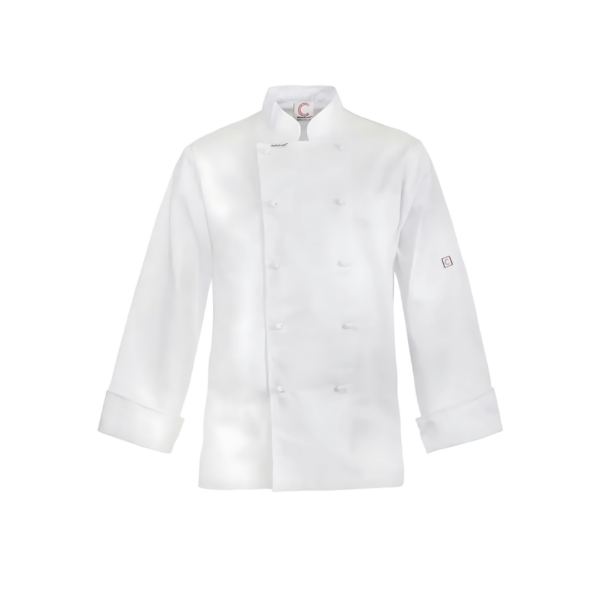 Executive Dion Chefs jacket: long sleeves, lightweight, button-up design.