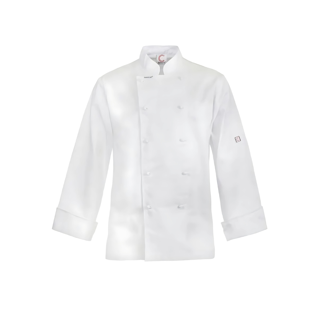Executive Dion Chefs jacket: long sleeves, lightweight, button-up design.