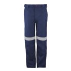 Blue safety pants with reflective stripe around knees, shown against a white background.