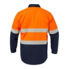 Orange and navy high-visibility work shirt with reflective stripes, shown from the back.