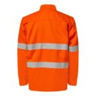 Bright orange safety jacket with reflective silver stripes across the back.