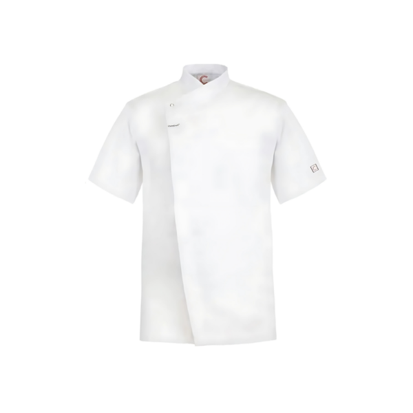 Larne Chefs Tunics Short Sleeve with asymmetrical front and stand collar.