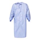 Light blue long-sleeve medical gown with back ties.