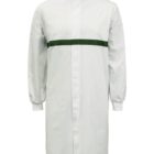 White lab coat with a dark green horizontal stripe across the chest.