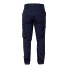 Back view of navy blue cargo pants featuring multiple pockets, including side and back pockets. The pants have a straight fit and belt loops at the waist.