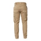 Back view of tan cargo pants with multiple pockets on both sides. The pants have belt loops and a straight leg design, showcasing utilitarian style.