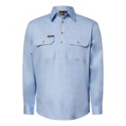 Light blue long-sleeve button-up work shirt with two chest pockets. The shirt features buttoned cuffs and a small Work Smart label above the left pocket.