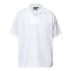 White collared short-sleeve shirt with a Work Heavy tag inside the collar. The shirt is plain with a relaxed fit, displayed against a white background.