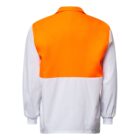 Back view of a long-sleeve jacket featuring a bold orange upper section and white lower section. The jacket has a collar and elastic cuffs.