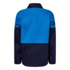 Back view of a two-toned long-sleeve shirt. The top half is bright blue, and the bottom half is dark navy. The shirt features a collar and is displayed against a plain white background.