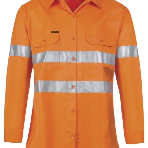 Orange safety shirt with reflective stripes and long sleeves.