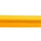 An orange novelty pen shaped like a matchstick, with a silver metallic band near a large red eraser-style top. The pens cap is removed and placed beside it.