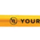 An orange pen shaped like a light bulb, with a cap removed, revealing the pen tip. The body features the text YOUR LOGO, and the bulb end is a round orange cap or eraser.