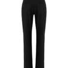 A pair of black dress pants is shown from the back. The pants feature two back pockets with horizontal flaps and belt loops at the waist. The fabric appears smooth and formal, suitable for business or dress occasions.