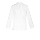 White lab coat with buttons and a collar against a plain background.